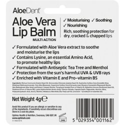 Aloe Dent Aloe Vera Lip Balm Natural Vegetarian Cruelty Free Paraben and SLS Free Moisturising UVA and UVB Protection
