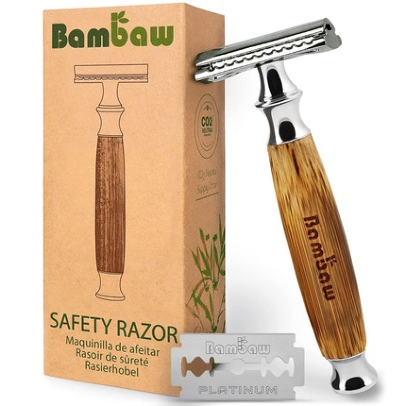 Bambaw Classic Silver Safety Razor Bamboo Double Edge Mens Womens Shaving Razor