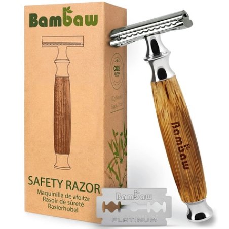 Bambaw Classic Silver Safety Razor Bamboo Double Edge Mens Womens Shaving Razor