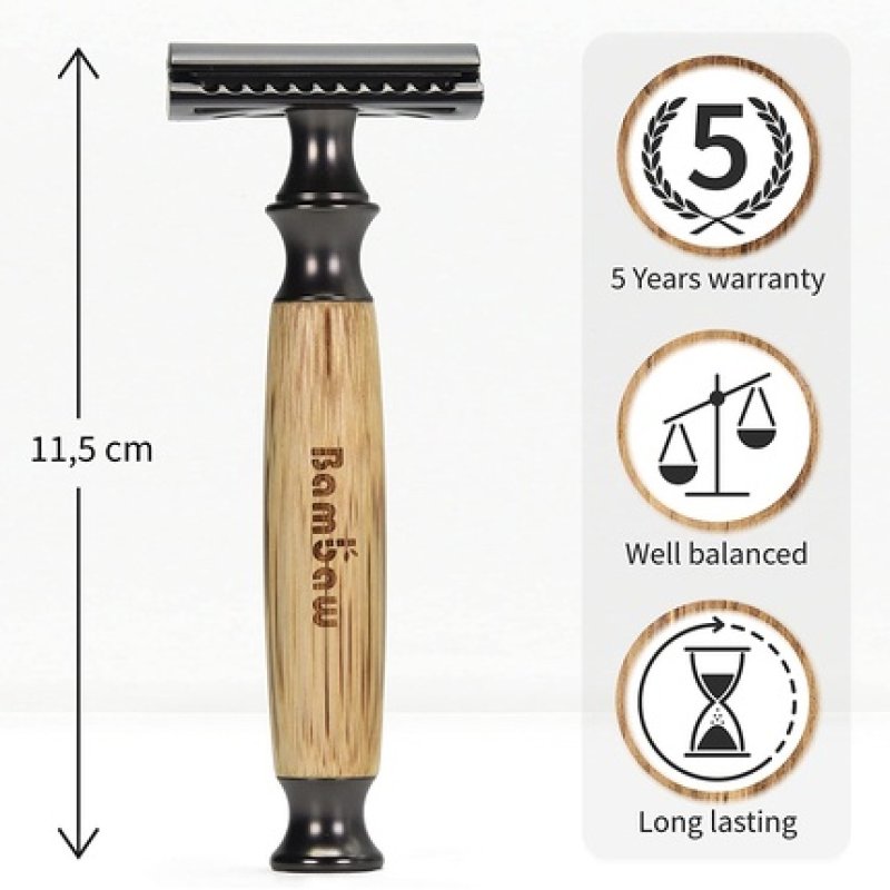 Bambaw Classic Dark Bamboo Safety Razor for Men and Women - Eco-Friendly and Reusable