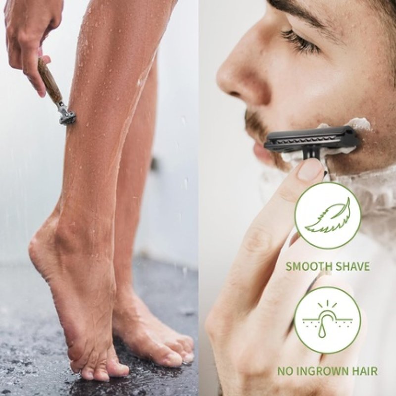 Bambaw Manual Shaving Set with Bamboo Razor, 15 Double-Sided Blades, Unscented Shaving Soap & 1 Black Shaving Brush -