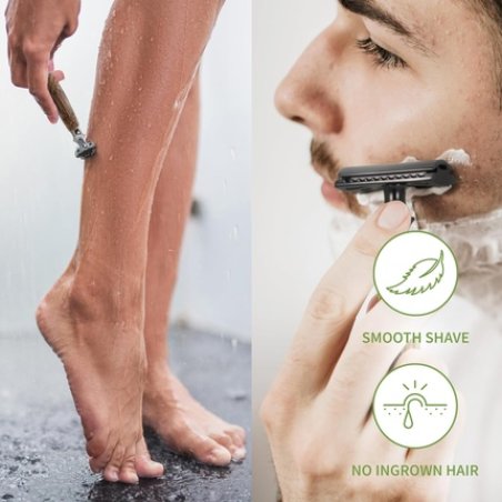 Bambaw Manual Shaving Set with Bamboo Razor, 15 Double-Sided Blades, Unscented Shaving Soap & 1 Black Shaving Brush -