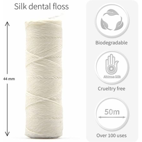 Bambaw Silk Floss and Stainless Steel Floss Holder Organic Eco Friendly Mint Dental Floss 1x50m Refill