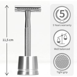 Bambaw Silver Metal Safety Razor with Stand for Men and Women - Environmentally Friendly and Reusable