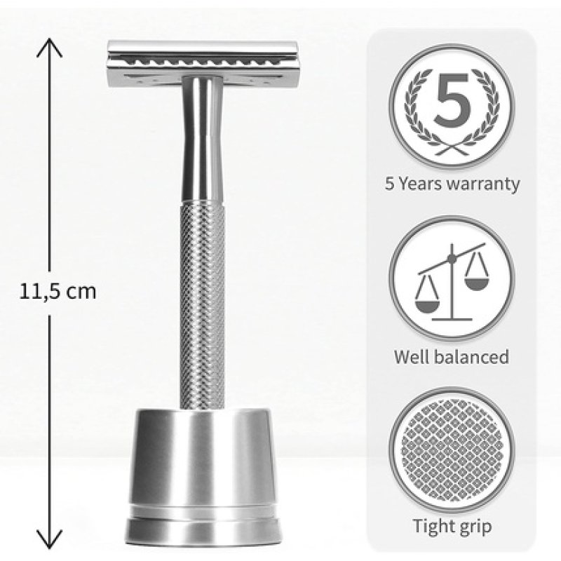 Bambaw Silver Metal Safety Razor with Stand for Men and Women - Environmentally Friendly and Reusable