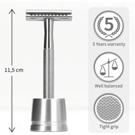 Bambaw Silver Metal Safety Razor with Stand for Men and Women - Environmentally Friendly and Reusable
