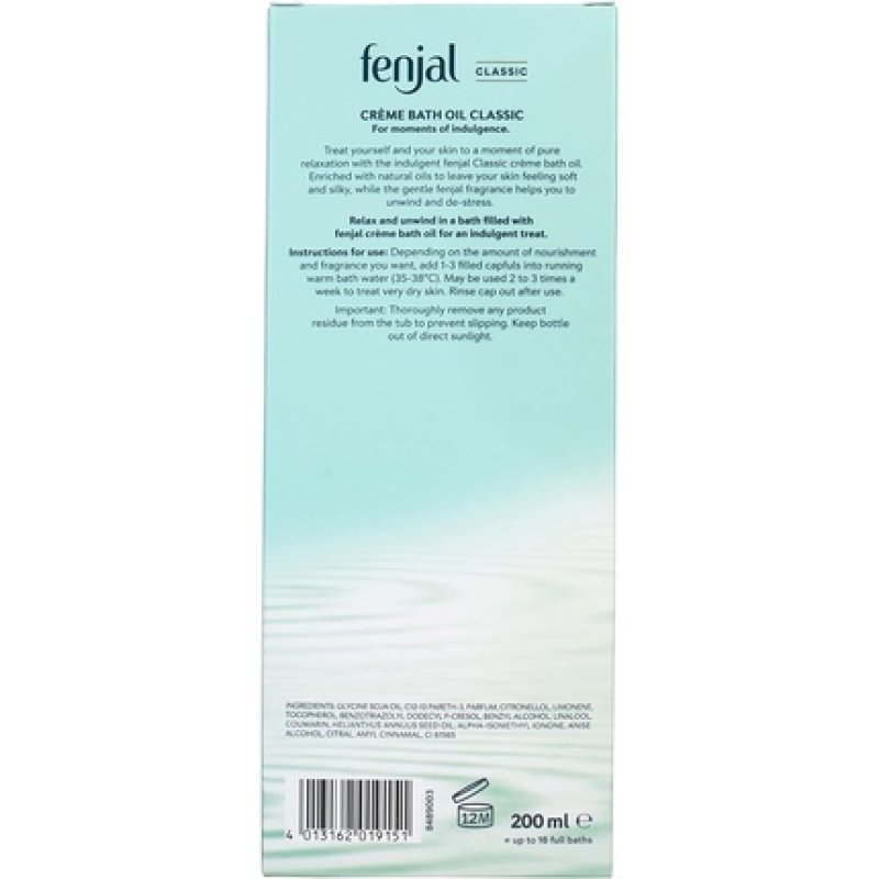 Fenjal Classic Luxury Cream Bath Oil 200ml Cleanses And Nourishes Your Skin