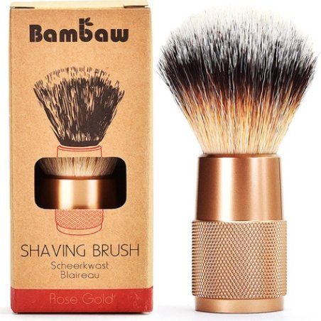 Bambaw Rose Gold Shaving Brush Vegan with Synthetic Bristles for Men and Women - Helps Prevent Ingrown Hairs