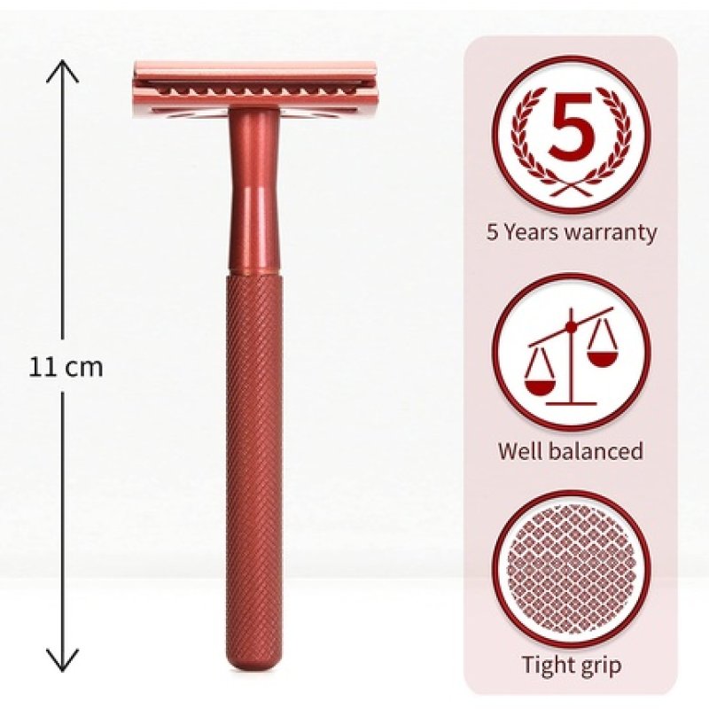 Bambaw Metal Safety Razor for Men and Women - Plastic Free and Sustainable - Single Blade Razor - Red