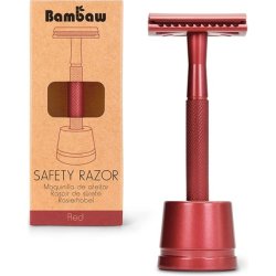 Bambaw Metal Safety Razor with Stand in Red