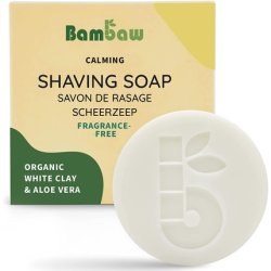 Bambaw Shaving Soap Bar Organic White Clay and Aloe Vera 70g - Fragrance-Free Eco-Friendly Vegan Soap for Sensitive Skin