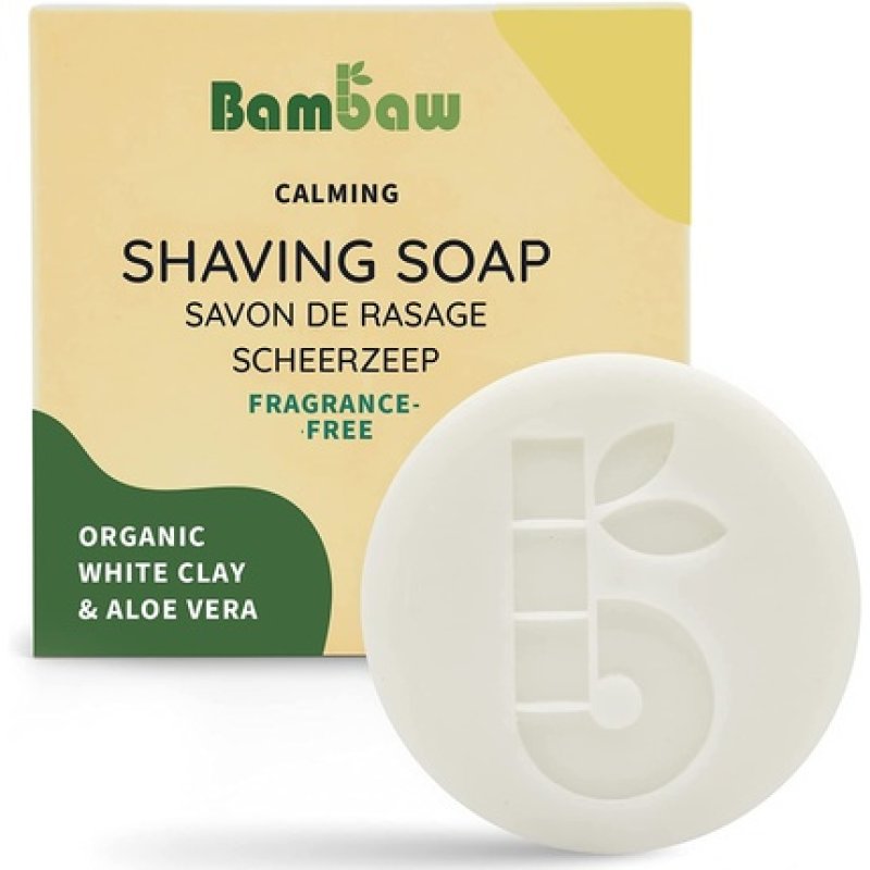 Bambaw Shaving Soap Bar Organic White Clay and Aloe Vera 70g - Fragrance-Free Eco-Friendly Vegan Soap for Sensitive Skin