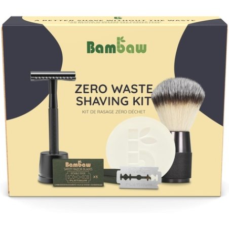 Bambaw Men's Shaving Set with 1 Black Safety Razor, Razor Stand, 15 Double-Sided Razor Blades, 1 Unscented Shaving