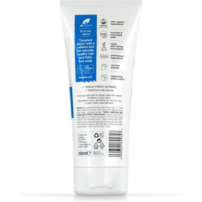 Dr Organic Coffee Anti Dandruff Shampoo Natural Vegan Cruelty Free Paraben & SLS Free Eco Friendly Recyclable Packaging