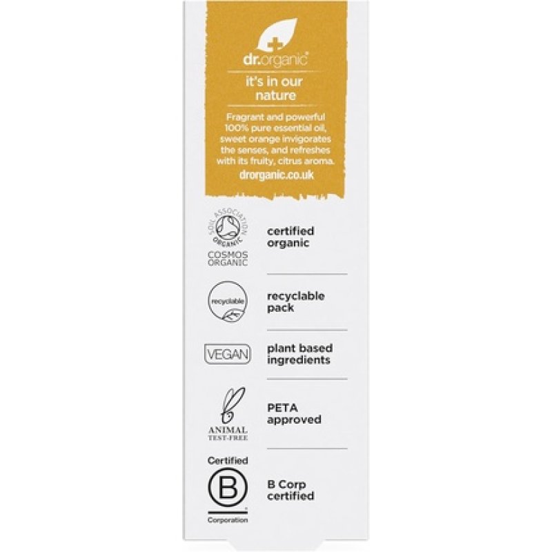 Dr Organic Sweet Orange Oil Organic Essential Oil for Skin Aromatherapy