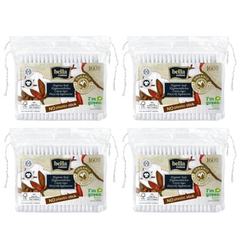 Bella Organic Cotton Swabs Made from Chlorine-Free Bleached Cotton 160 Pieces