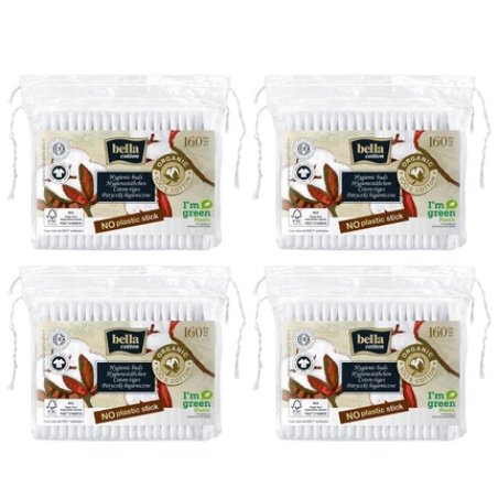 Bella Organic Cotton Swabs Made from Chlorine-Free Bleached Cotton 160 Pieces