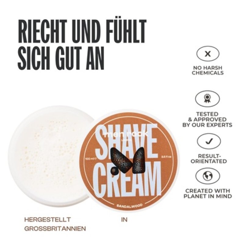 Men Rock Sandalwood Shaving Cream - Wet Shaving Cream with Sandalwood & Black