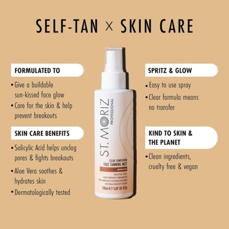 St Moriz Professional Clear Complexion Tanning Face Mist Fast Drying Buildable