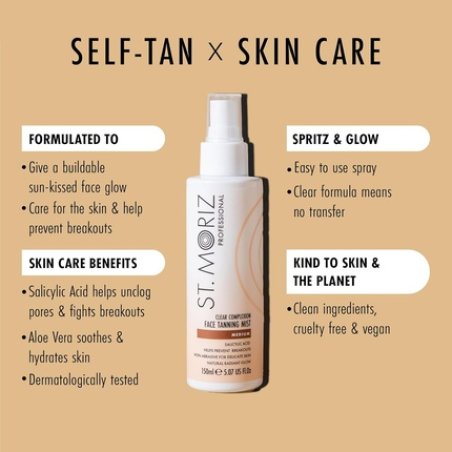 St Moriz Professional Clear Complexion Tanning Face Mist Fast Drying Buildable