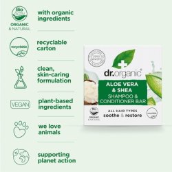 Dr Organic Aloe Vera & Shea Shampoo & Conditioner Bar Soothing All Hair Types 75g