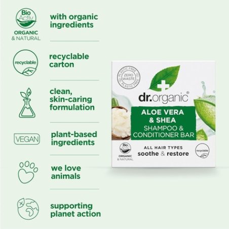 Dr Organic Aloe Vera & Shea Shampoo & Conditioner Bar Soothing All Hair Types 75g