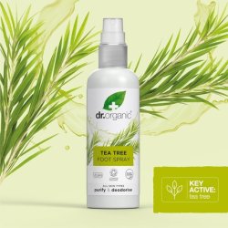 Dr Organic Tea Tree Foot Spray Deodorizing Cleansing Quick-Drying Aluminum-Free with Natural Peppermint Oil Vegan