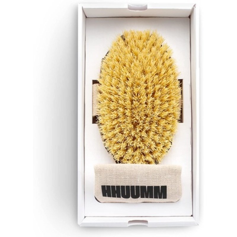 HHUUMM No.1P Massage Brush Soft Bristles Handmade from Beech Wood with Cotton Hand Strap Tampico Fiber Dry Body Brush