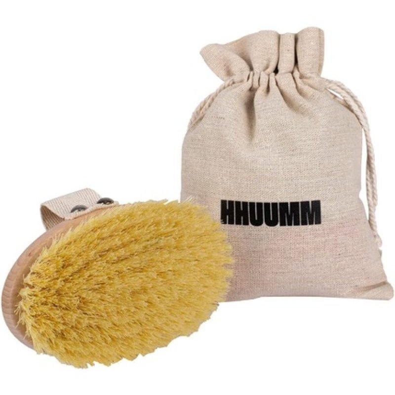 HHUUMM Massage Brush 8.5x4x13cm Medium Hard Tampico Bristles Handmade Beech Wood with Cotton Hand Strap Dry Brush Body