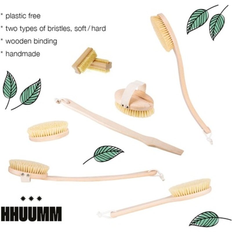 HHUUMM Hand and Nail Brush Double Sided Medium Hard Tampico Bristles Handmade from Beech Wood Vegan Rectangular