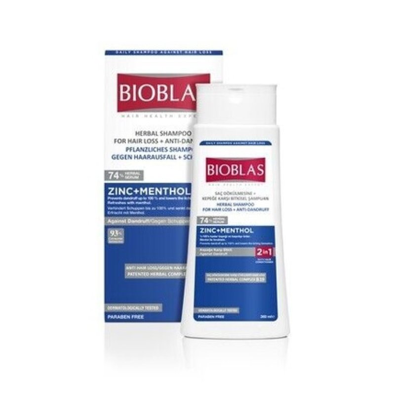 Bioblas Herbal Shampoo Conditioner Hair Loss Anti-Dandruff with Zinc and Menthol 360ml