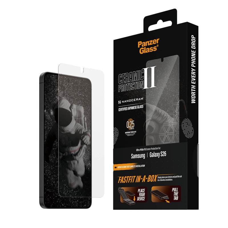PanzerGlass Ceramic Screen Protector Samsung Galaxy S26 | Ultra-Wide Fit w. FASTFIT IN-A-BOX