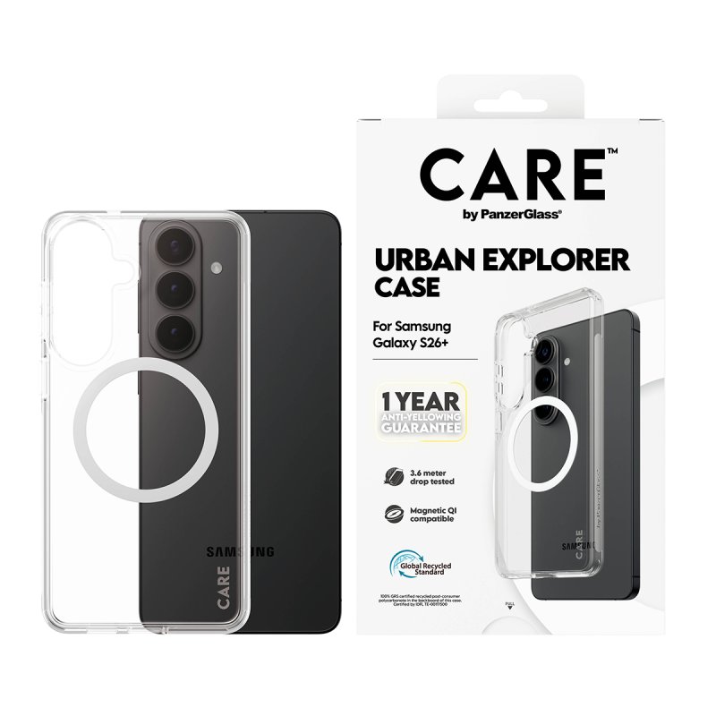 CARE Urban Explorer Case Clear w. White Qi Samsung Galaxy S26 