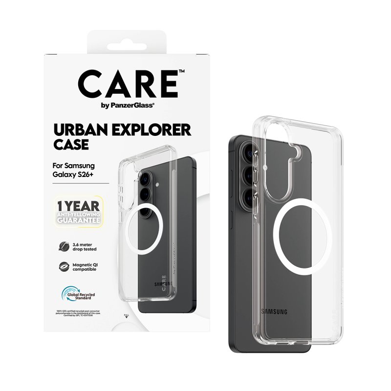 PanzerGlass CARE™ by Urban Explorer Case Transparent w. White Qi Samsung Galaxy S26 coque de protection pour