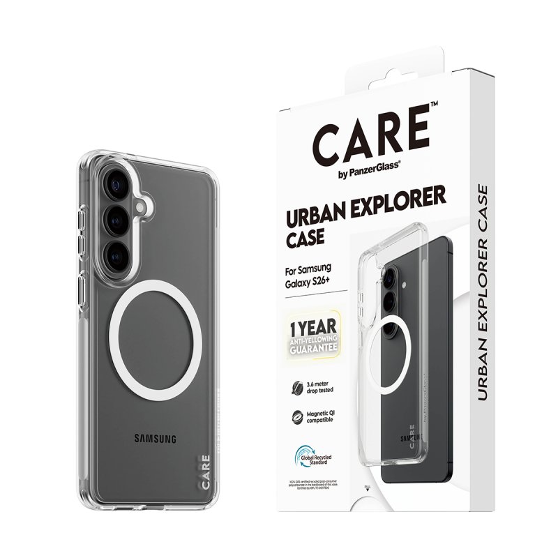 CARE Urban Explorer Case Clear w. White Qi Samsung Galaxy S26 