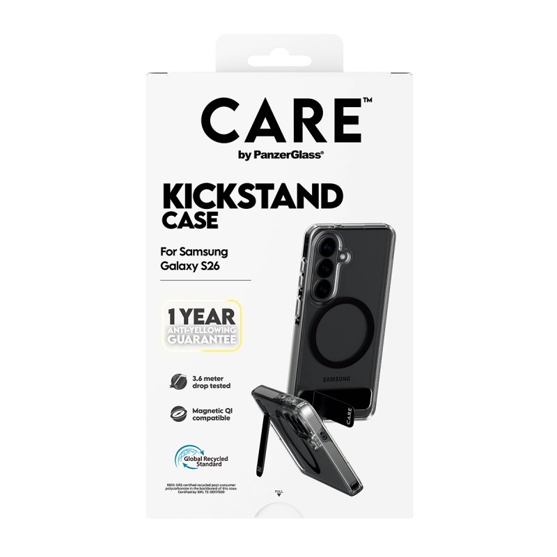 PanzerGlass CARE™ by Urban Explorer Case Transparent w. Black Kickstand & Qi Samsung Galaxy S26