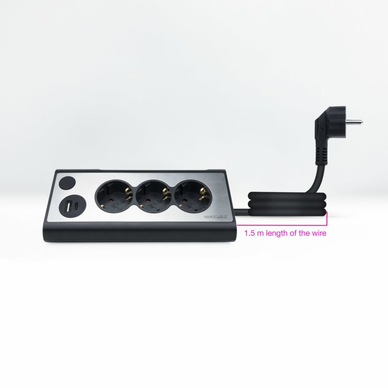Nanocable 10.37.0013-BK power extension 1.5 m 3 AC outlet(s) Indoor Aluminium, Black