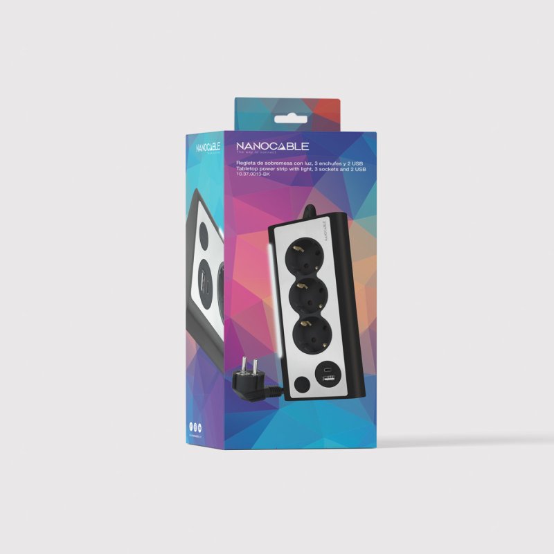 Nanocable 10.37.0013-BK multiprise 1,5 m 3 sortie(s) CA Intérieure Aluminium, Noir