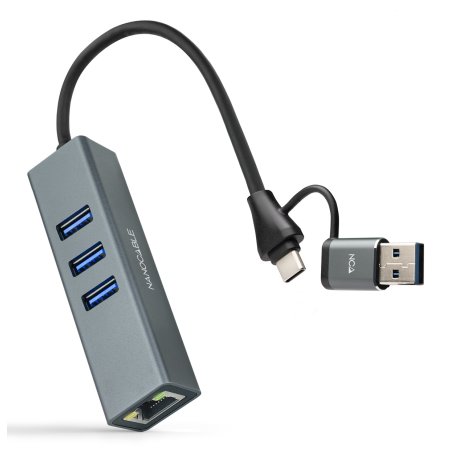 Nanocable Convertisseur USB-C USB-A/M 3.0 vers Ethernet 3xUSB-A 3.0