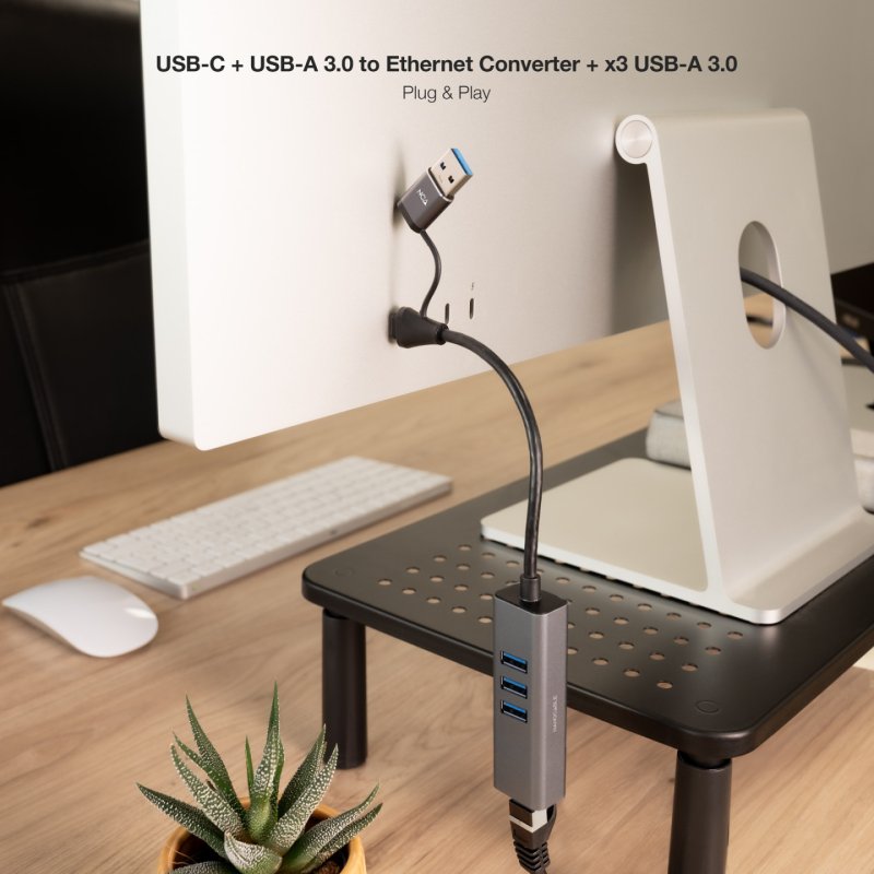 Nanocable USB-C USB-A/M 3.0 to Ethernet Converter 3xUSB-A 3.0