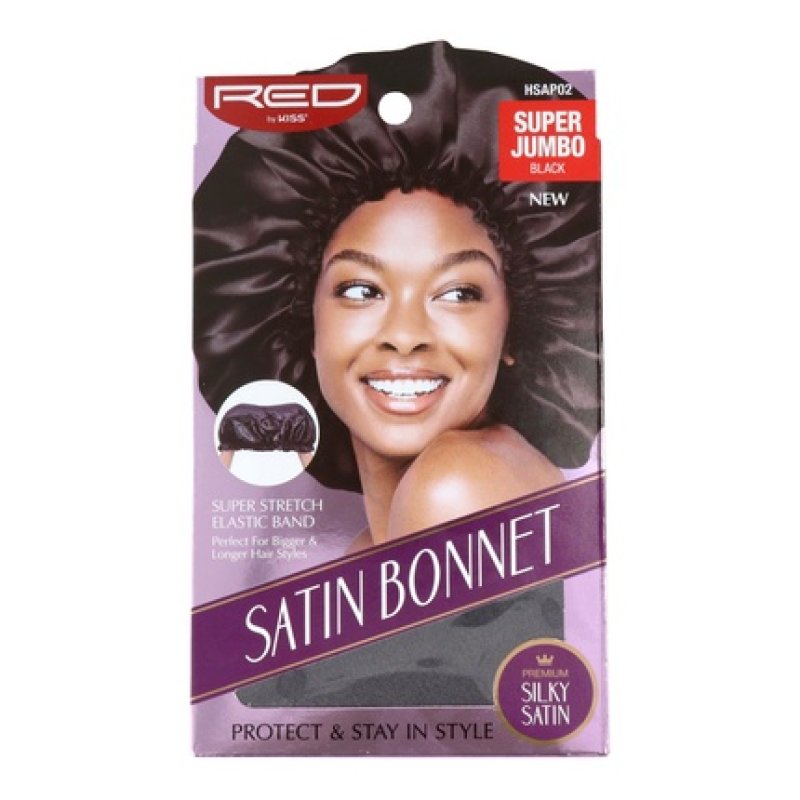 Red Kiss Satin Bonnet Super Jumbo Black Perfect For Hair Protection