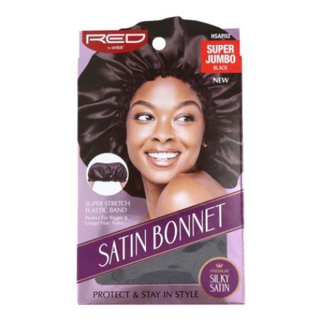 Red Kiss Satin Bonnet Super Jumbo Black Perfect For Hair Protection