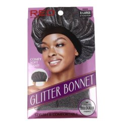 Red Kiss Glitter Bonnet Xl Jet Black Pearl Perfect For Hair Protection