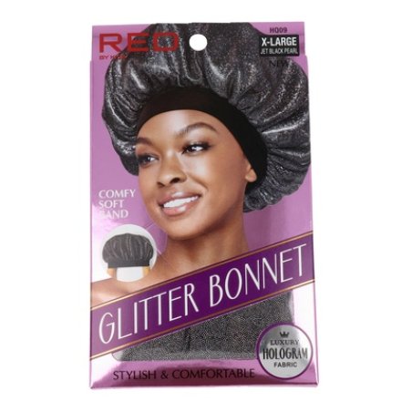 Red Kiss Glitter Bonnet Xl Jet Black Pearl Perfect For Hair Protection
