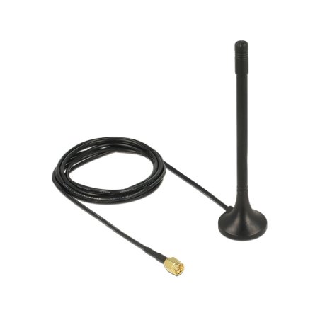 DELOCK Antenne ISM 433mHz SMA 2 dBi 2m RG-174 starr omnidirektional magnetischer Standfuss schwarz