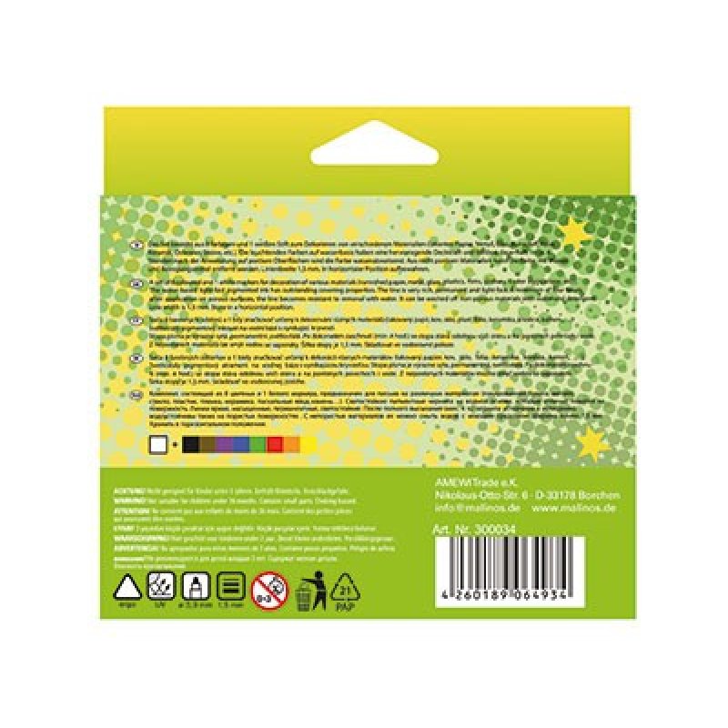 Malinos 300034 stylo-feutre Noir, Bleu, Marron, Vert, Orange, Violet, Rouge, Blanc, Jaune 9 pièce(s)