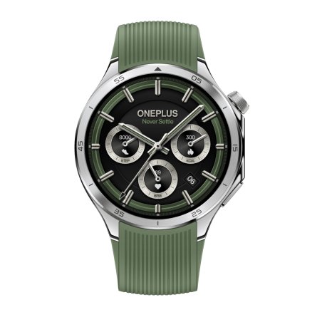 OnePlus Watch 3 Silver (Green Rubber Strap)