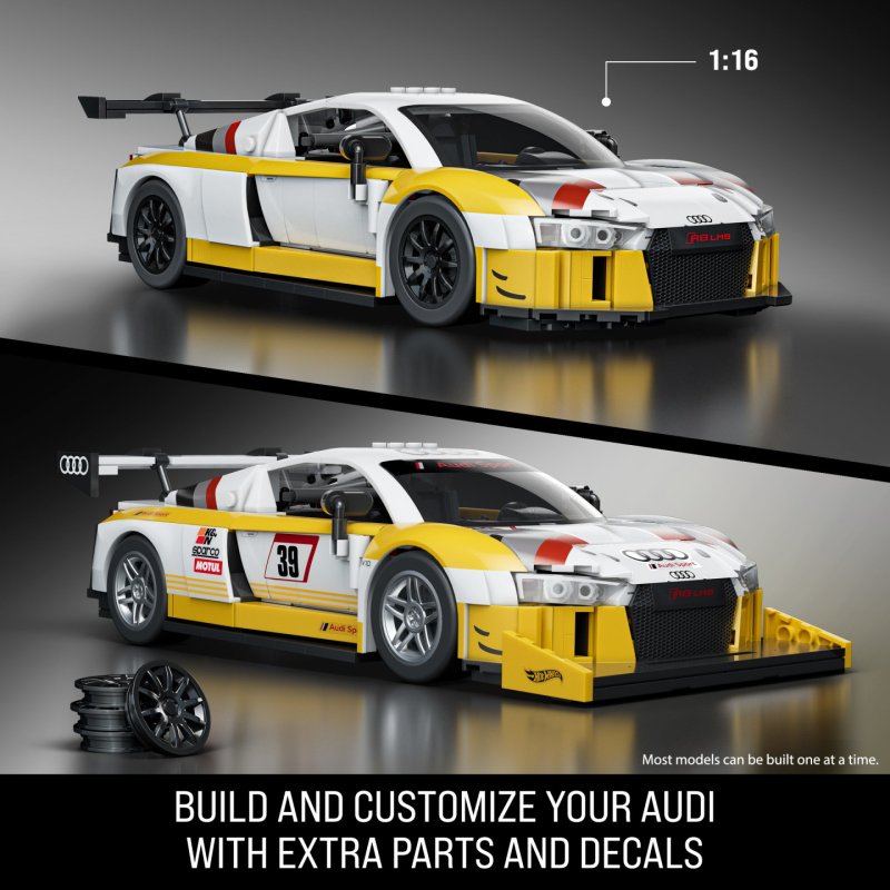 Mattel Brick Shop Hot Wheels ‘15 Audi R8 LMS Building Toy Kit (820 Pieces), for Collectors