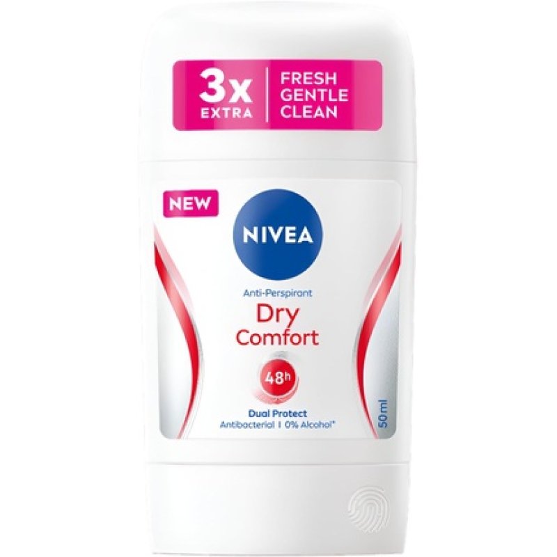 NIVEA Stick Dry Comfort Delicate Reliable Dual-Action Formula Anti-Perspirant 48h Sweat Protection Patented Emulsion