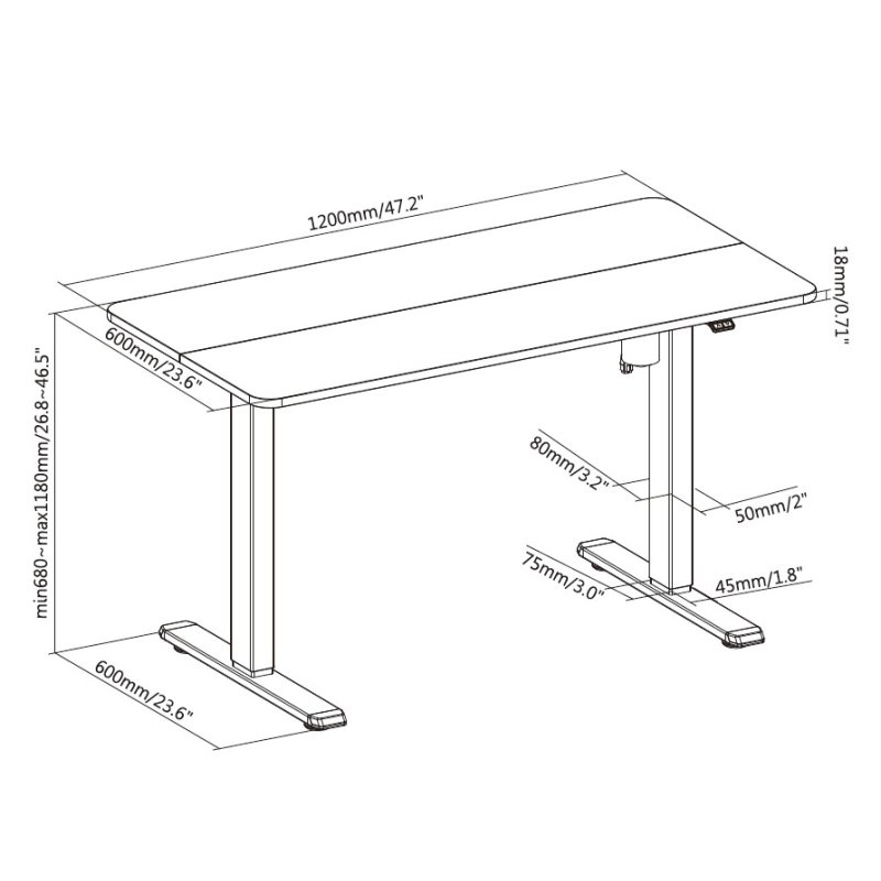 Equip ERGO Cadre de bureau électrique assis-debout avec plateau, gris